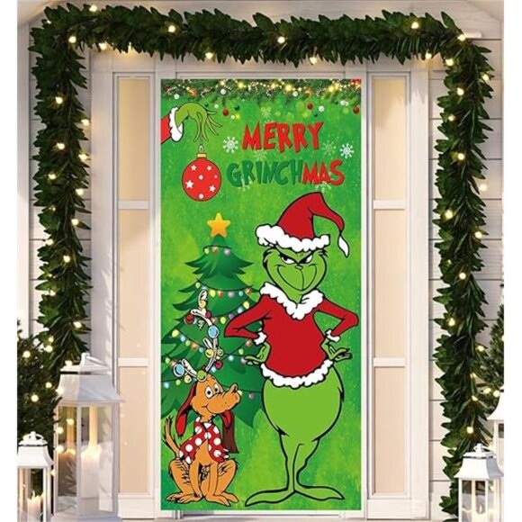 Merry Grinchmas Door Cover, Christmas‎ Porch Welcome Banner for Indoor/Outdoor - Picture 8 of 8